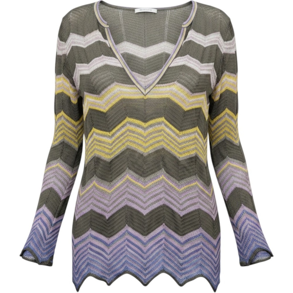 Missoni Chevron Zigzag Knit V-Neck Tunic or Cover Up Sheer Size 6 Made in Italy